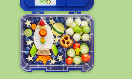 Rocket Sandwich, Pretzels and Fruits