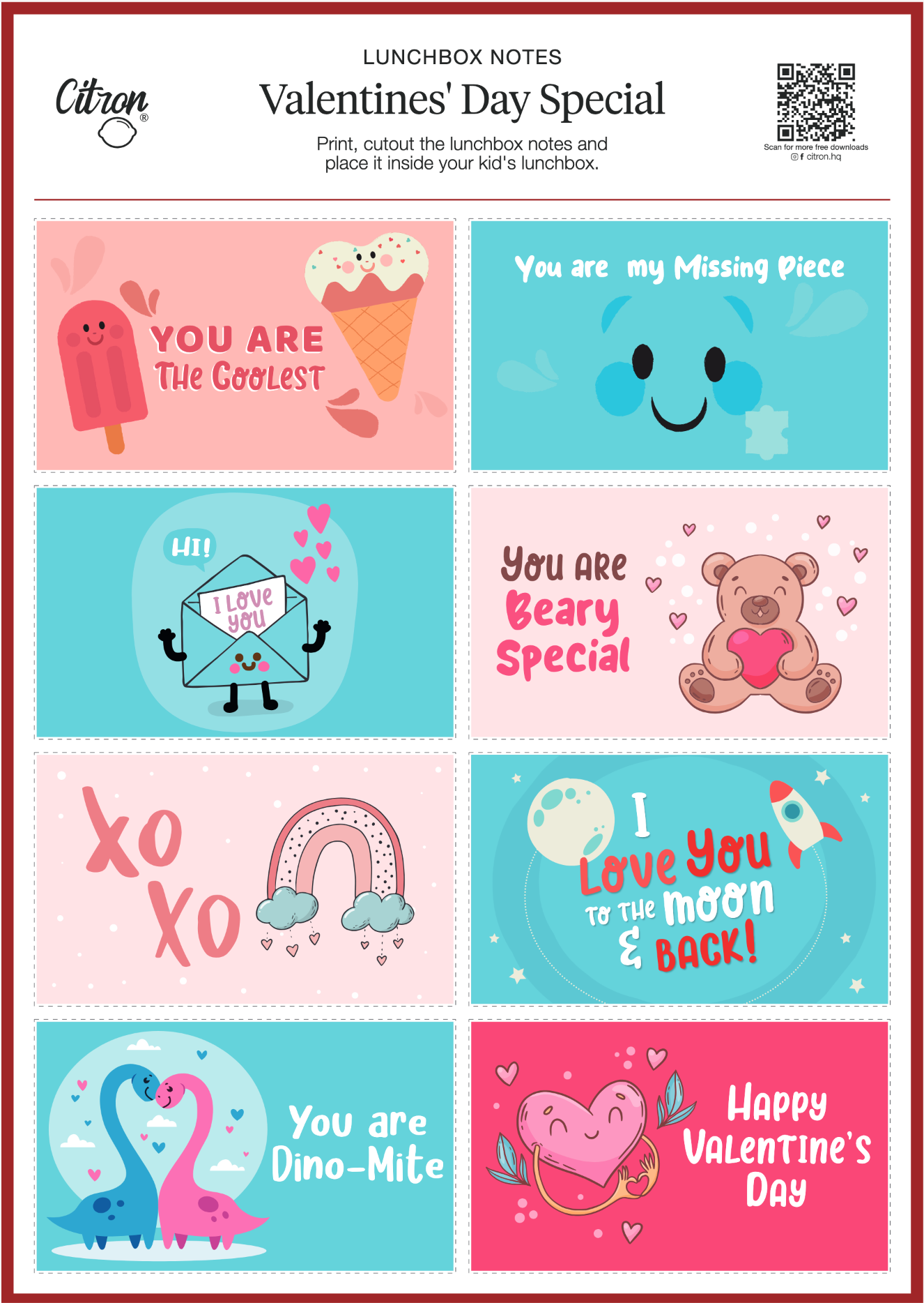 Valentines Day Lunchbox Notes - Free Downloads