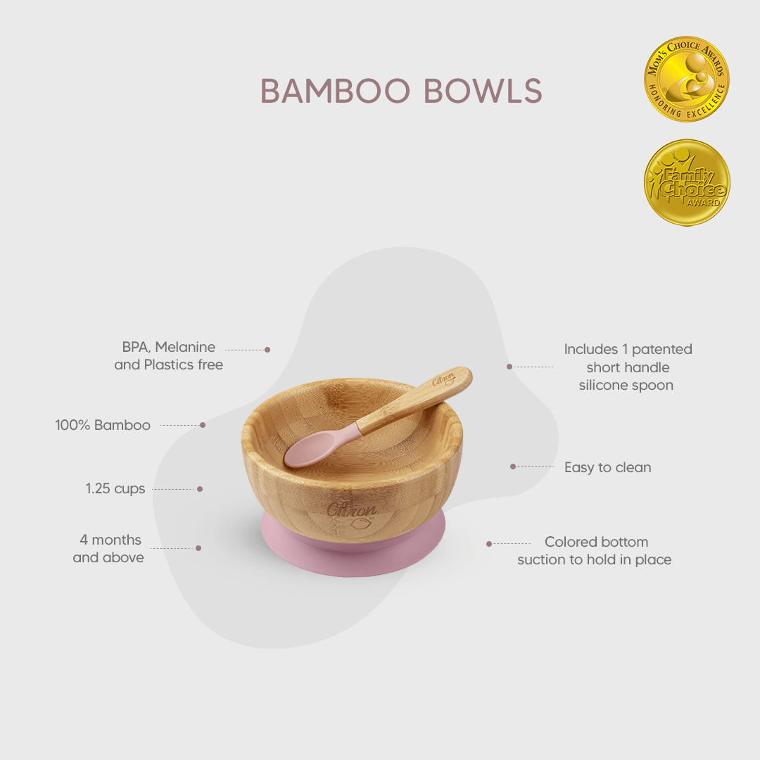 Citron Dubai Bamboo Bowl Blush Pink Suction And Spoon