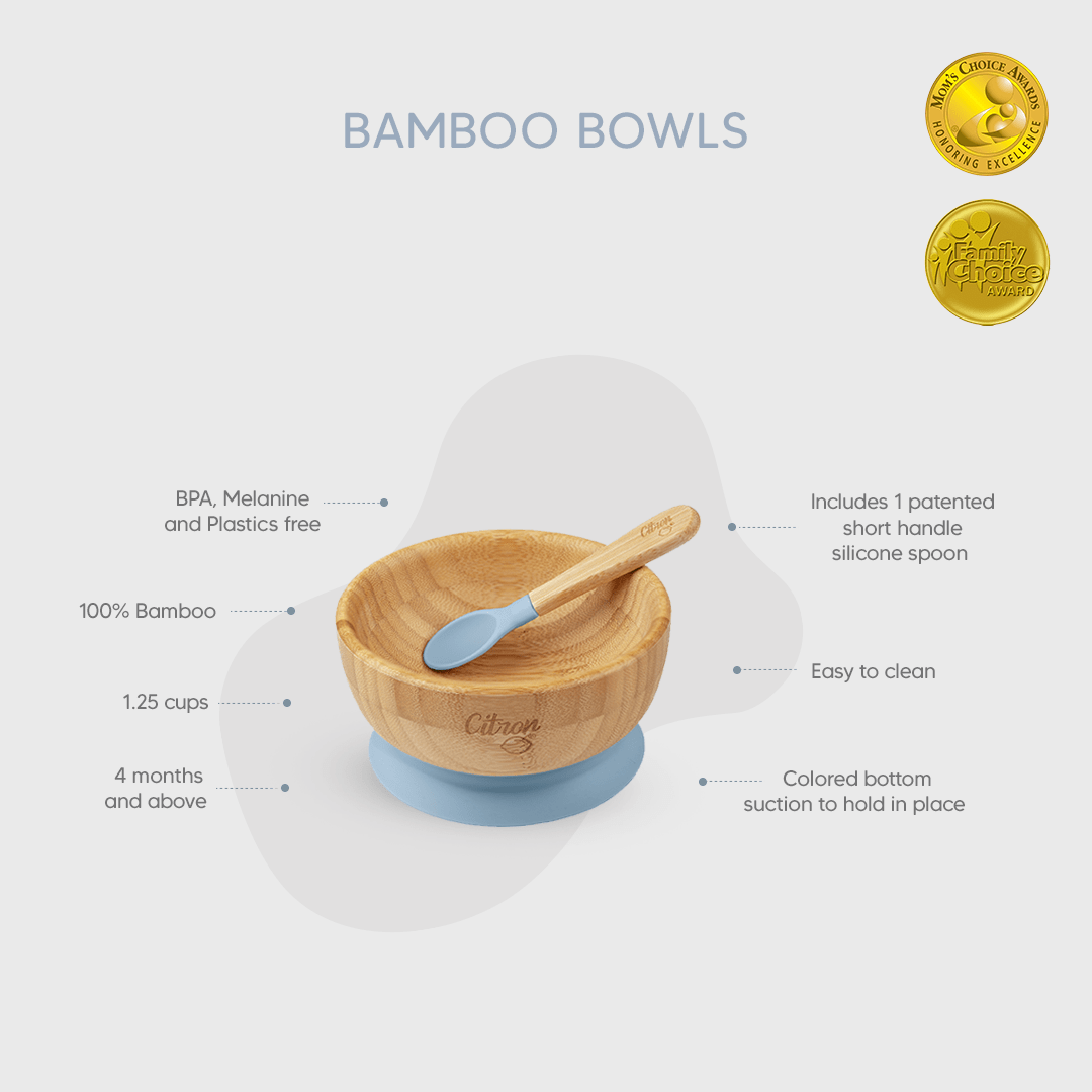 Citron Dubai Bamboo Bowl With Dusty Blue Suction And Spoon