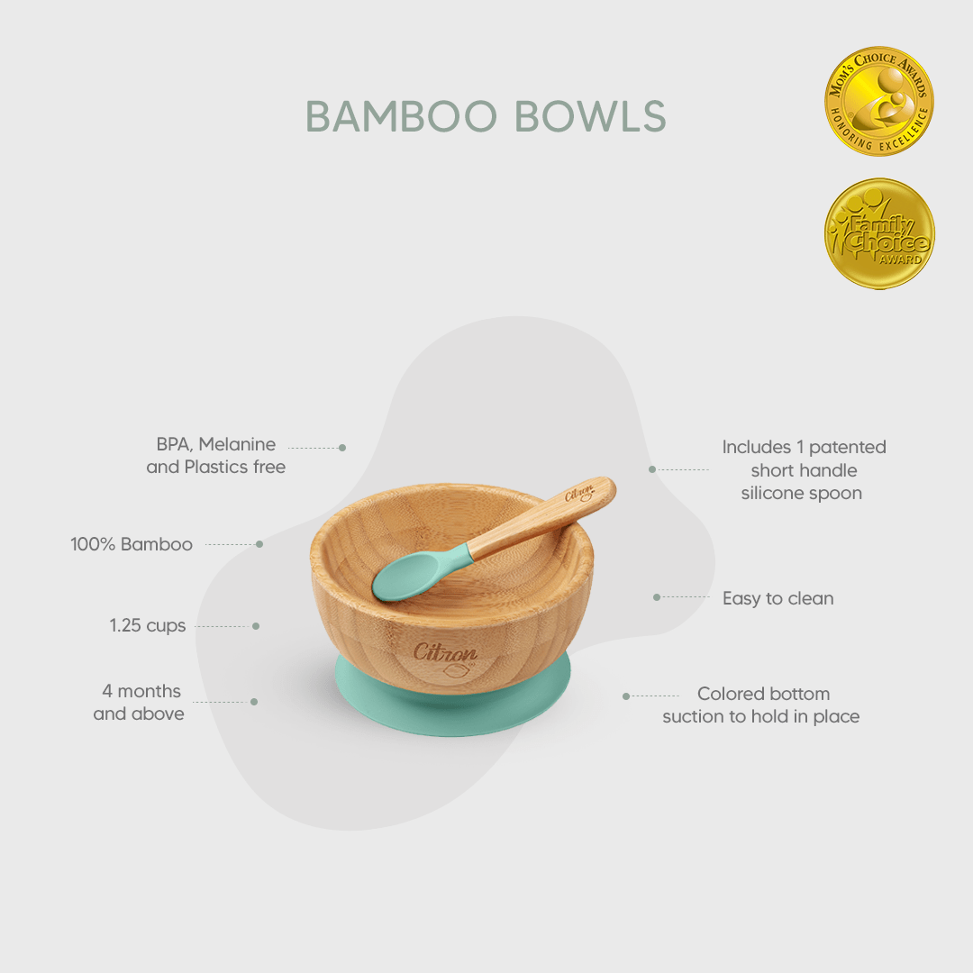 Citron Dubai Bamboo Bowl With  Green Suction And Spoon