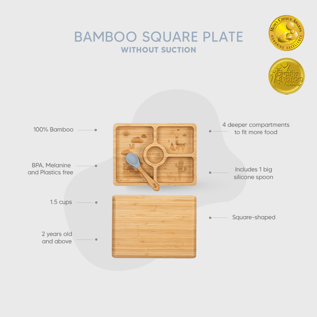 Citron Dubai Big Bamboo Square Plate With Spoon And Without Suction