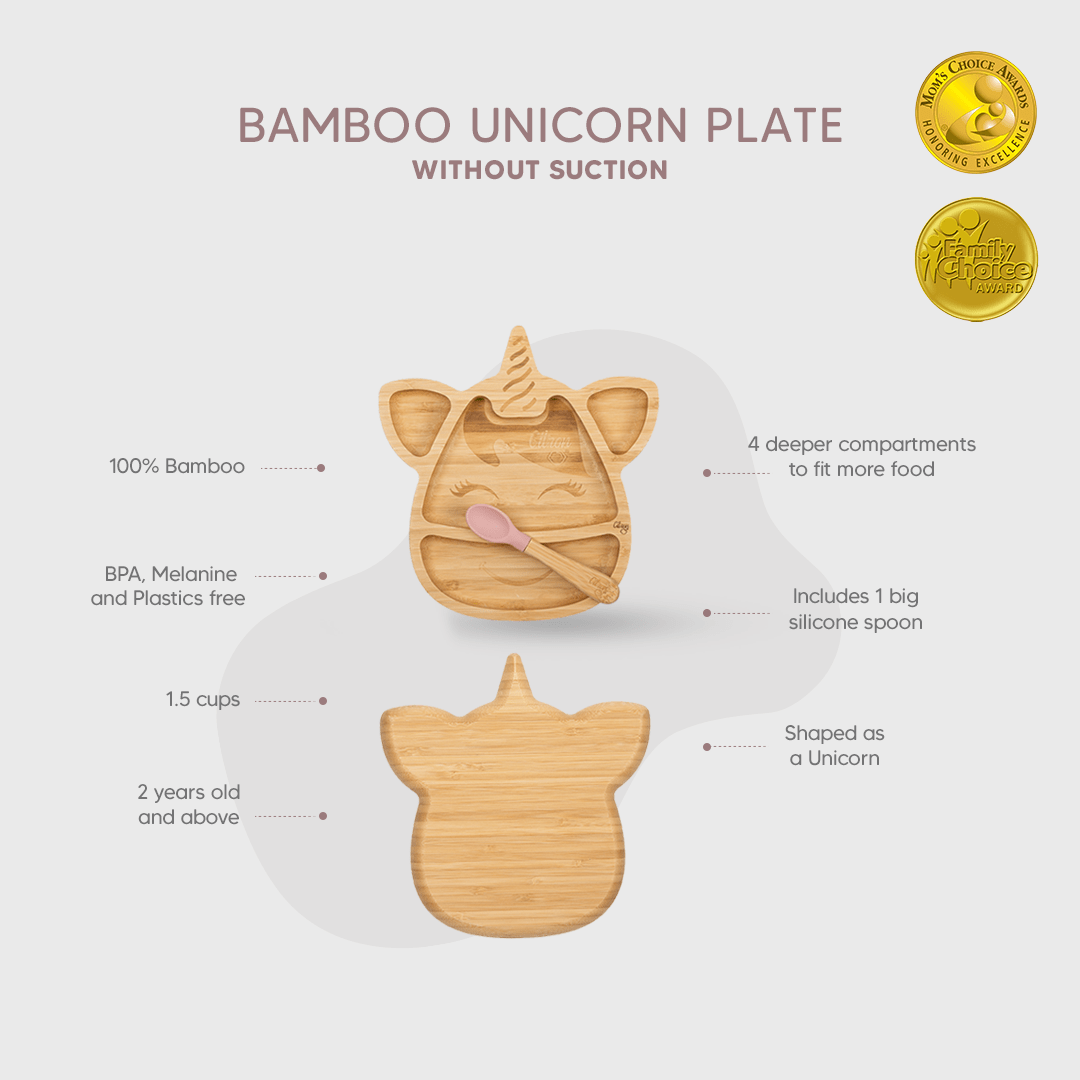Citron Dubai Little Unicorn Bamboo Plate With Blush Pink No Suction And Spoon